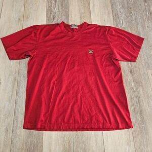 Wosley Vintage Red Short Sleeve Tee Shirt Embroidered Fox Logo Men's XL Retro